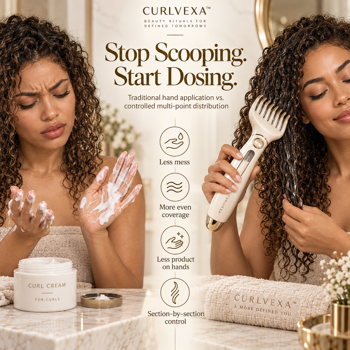 CURLVEXA™ CurlDose | Precision Curl Cream Dispensing Rake