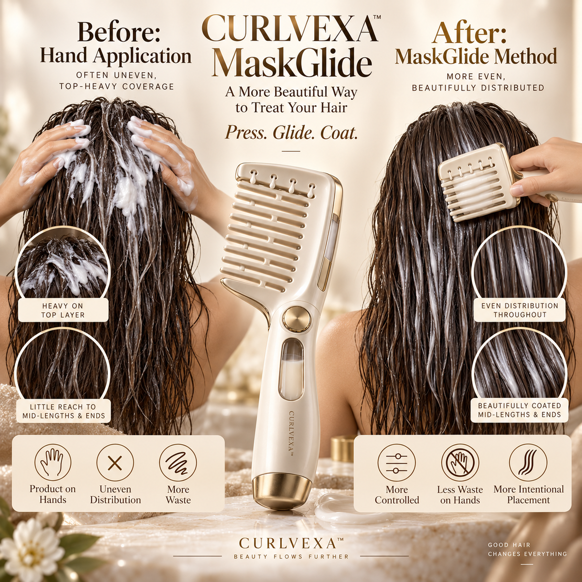 CURLVEXA™ MaskGlide  Precision Hair Mask Dispensing Comb
