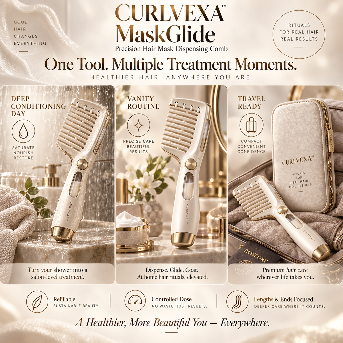 CURLVEXA™ MaskGlide  Precision Hair Mask Dispensing Comb