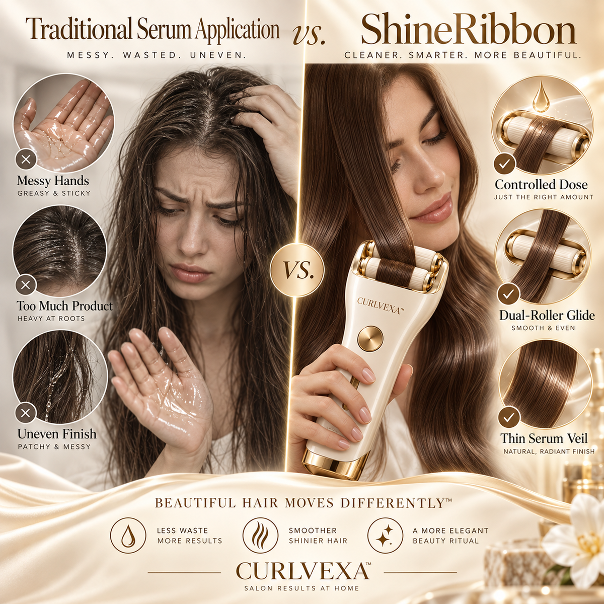 CURLVEXA™ ShineRibbon | Dual-Roller Hair Serum Applicator