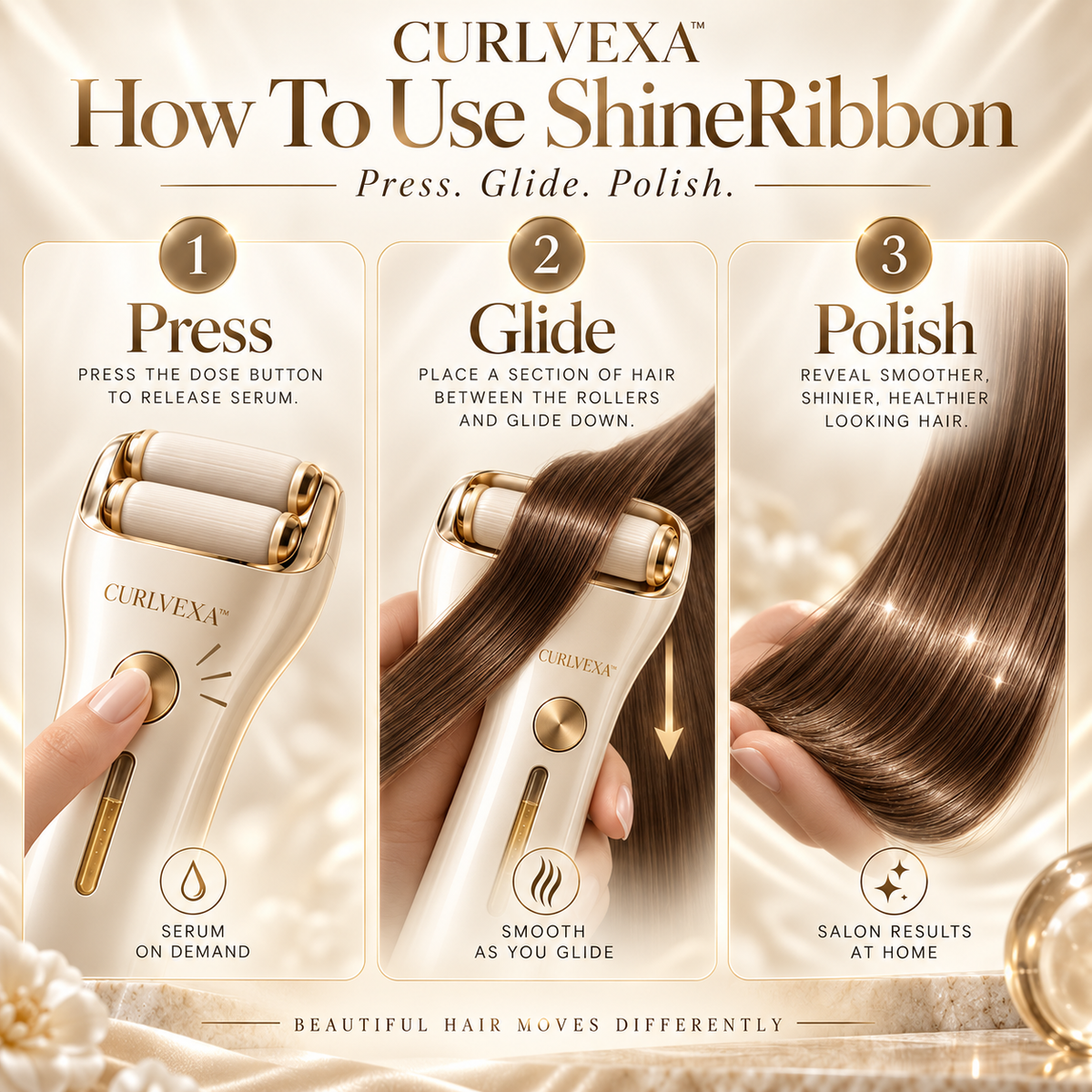 CURLVEXA™ ShineRibbon | Dual-Roller Hair Serum Applicator