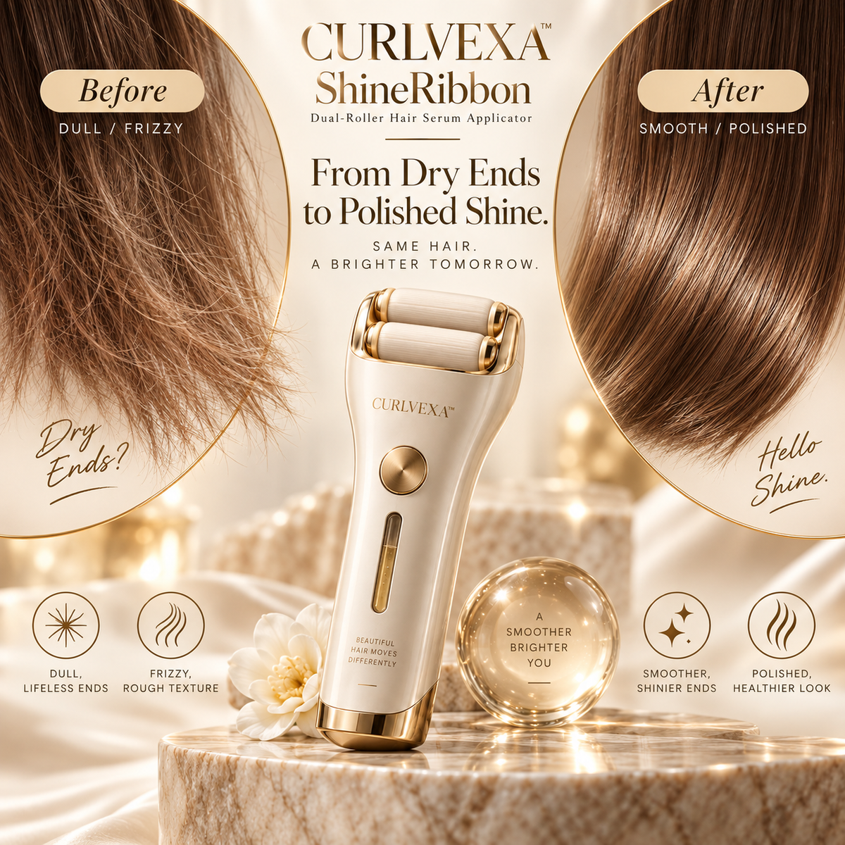 CURLVEXA™ ShineRibbon | Dual-Roller Hair Serum Applicator