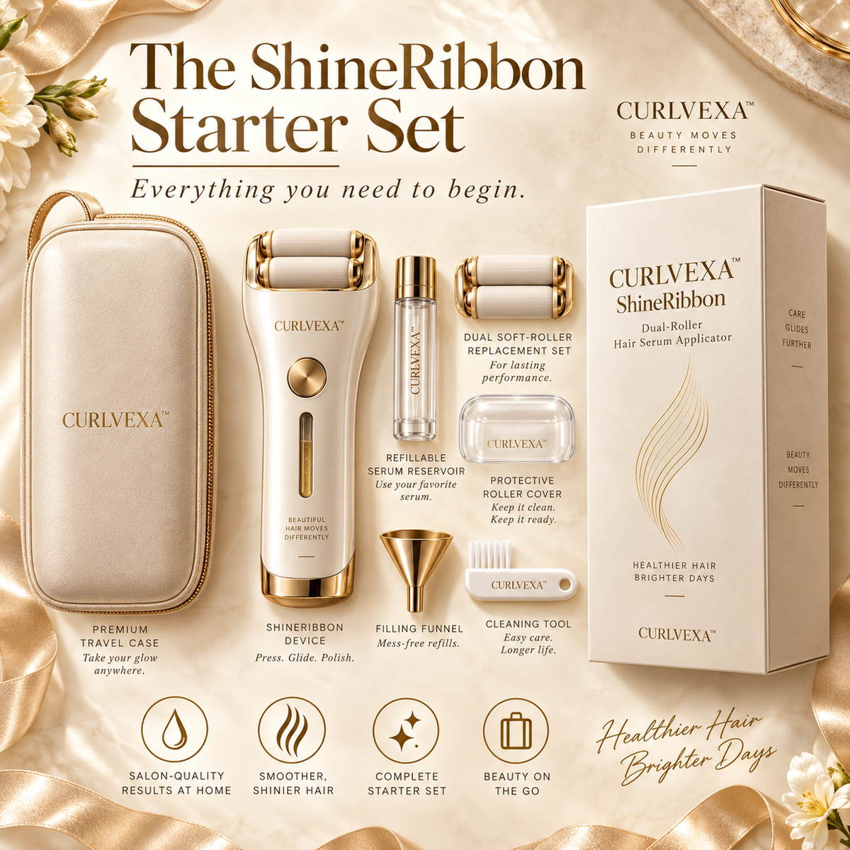 CURLVEXA™ ShineRibbon | Dual-Roller Hair Serum Applicator
