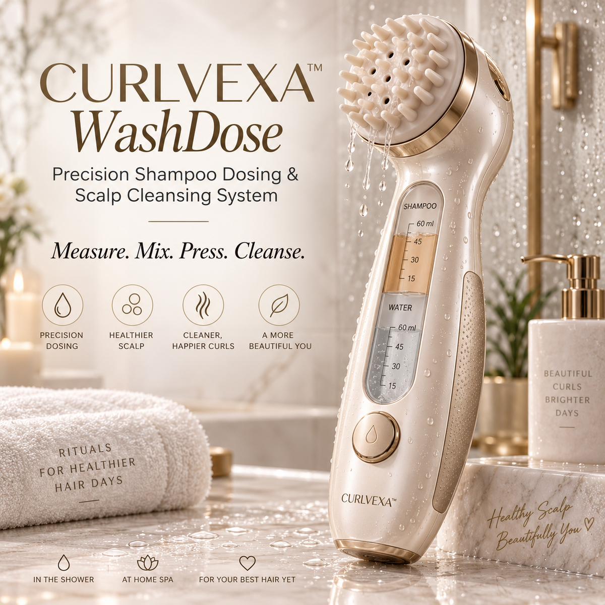 CURLVEXA™ WashDose Precision Shampoo Dosing & Scalp Cleansing System