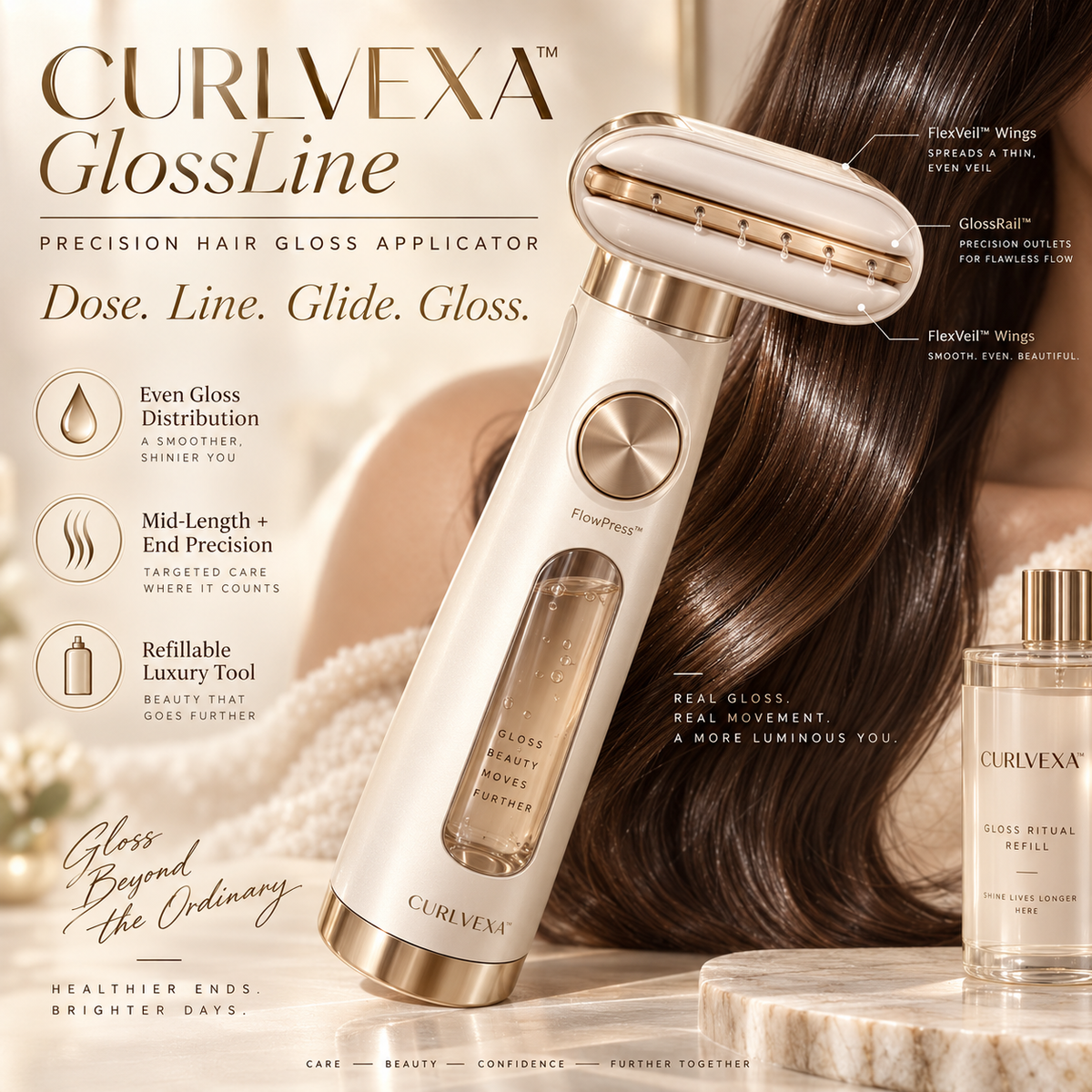 CURLVEXA™ GlossLine | Precision Hair Gloss Applicator